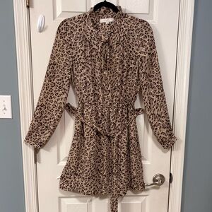 LOFT Tan and Black Leopard Print Mini Dress